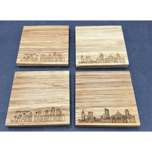 Recycled Chopsticks Coasters By ChopValue - L.A. & Mexico City Skylines Set of 4 - Picture 1 of 8